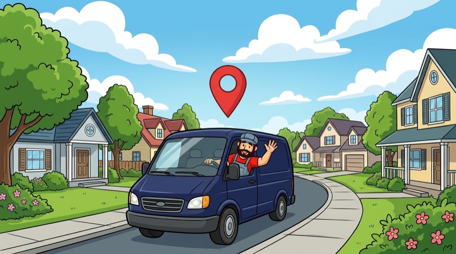 AquaTec Plumbing mascot driving the service van