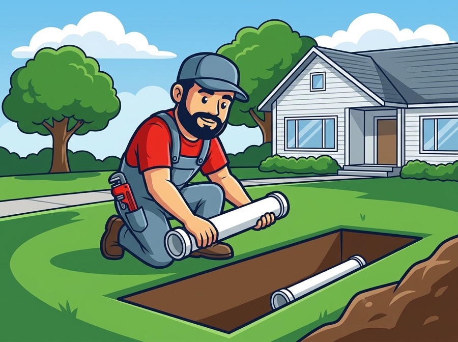 AquaTec mascot repairing an underground sewer line